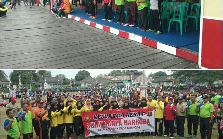 DISELA SELA KEGIATAN SENAM MASSAL, KAPOLSEK MUARA PAHU BERIKAN HIMBAUAN TENTANG BAHAYA NARKOBA